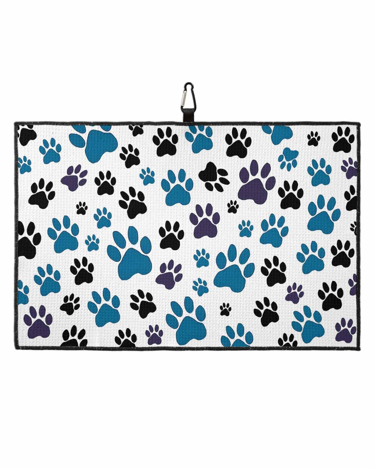 ARTSHOWING Dog Paw Print Golf Towel 24x16in, Absorbent Water Quick Dry Microfiber Golf Towel with Clip, Soft Sports Towel Golf Accessory for Men Women, Gift for Golf Fan, Blue Black Pet Footprint
