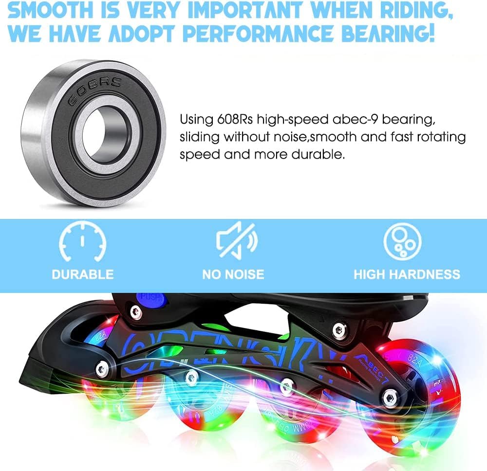 Light Up 80mm Inline Skate Wheels and Kick Scooter 80mm Rear Wheels Replacement Pair - 80mm Led Flashing Wheels Replacement for Inline Skate and Kick Scooter with Installed Abec9 (A Black/2pcs)