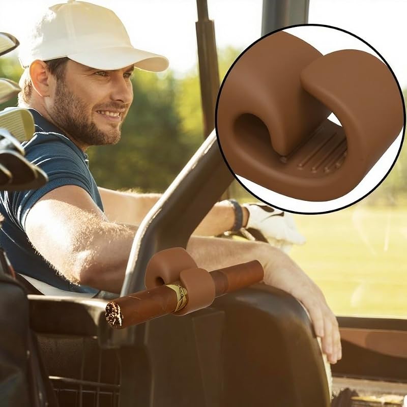 Magnetic Cigar Holder for Golf Cart - Waterproof Silicone Clip - Brown 1 Pack