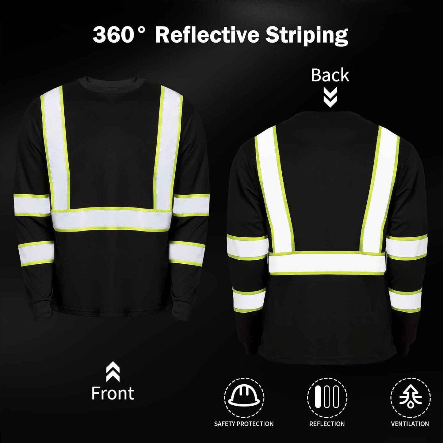 High Visibility Class 3 Safety T-Shirt - 6 Pack Long Sleeve Reflective Work Shirts for Construction & Surveying