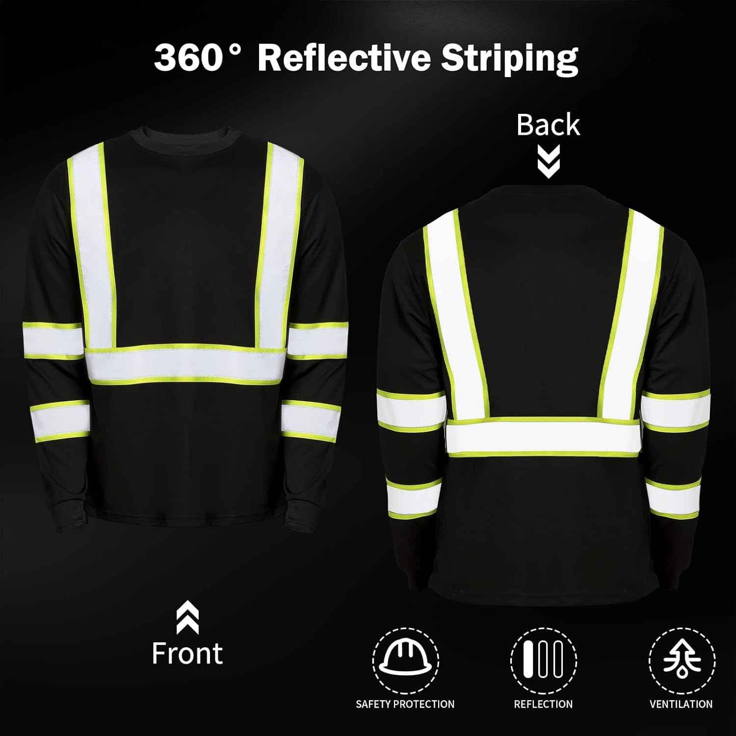 High Visibility Class 3 Safety T-Shirt - 6 Pack Long Sleeve Reflective Work Shirts for Construction & Surveying