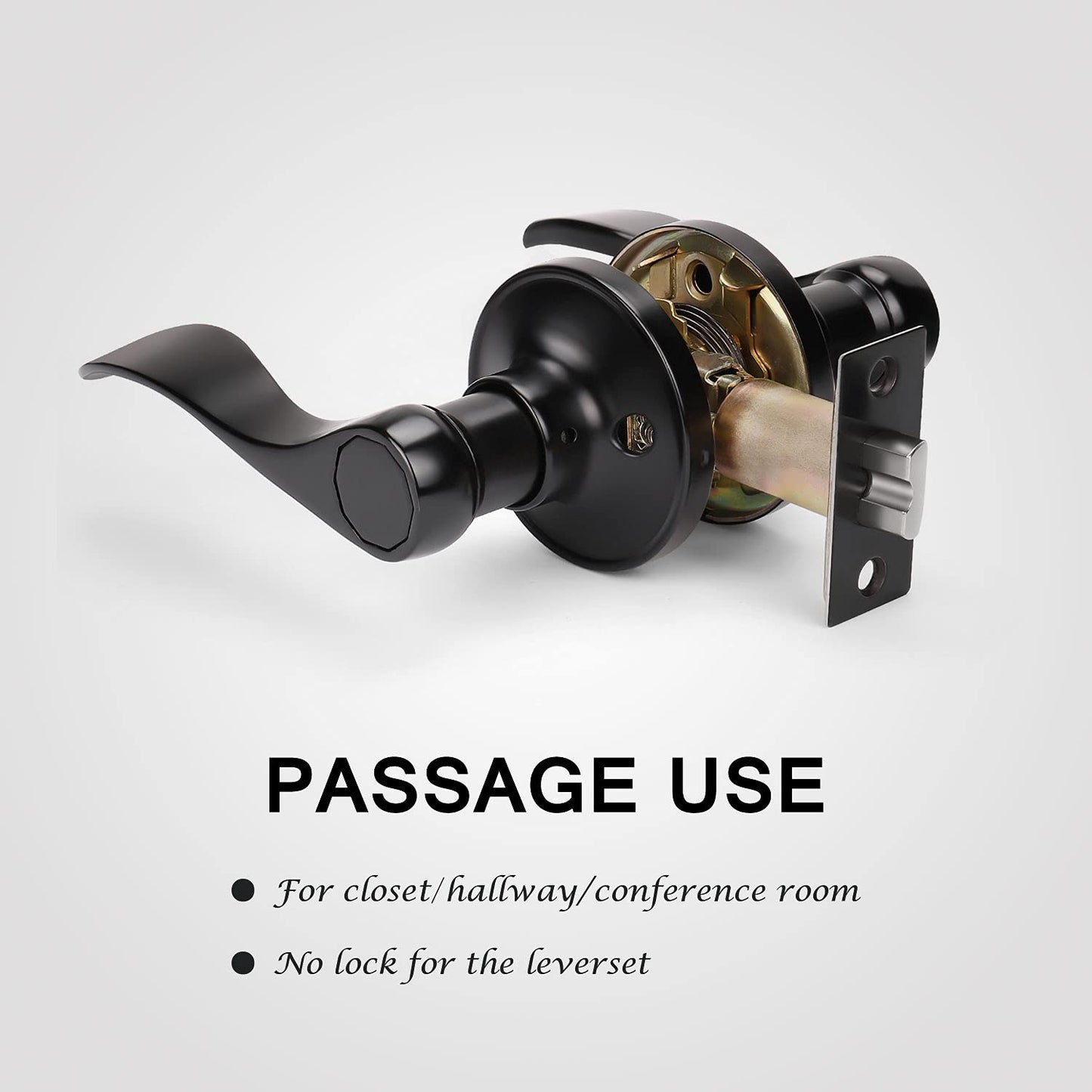 KNOBWELL 6 Pack Matte Black Door Knobs Interior Passage Door Levers for Closet/Hallway, Classic Style Reversible for Right or Left