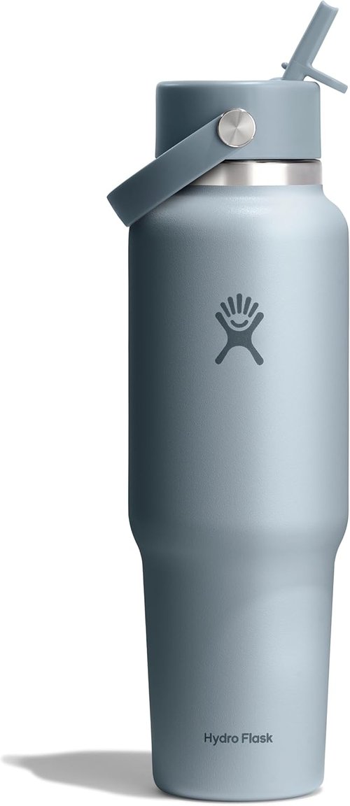 Hydro Flask Travel Water Bottle - Insulated Stainless Steel - 40 Oz Shale Gray with Wide Straw Lid