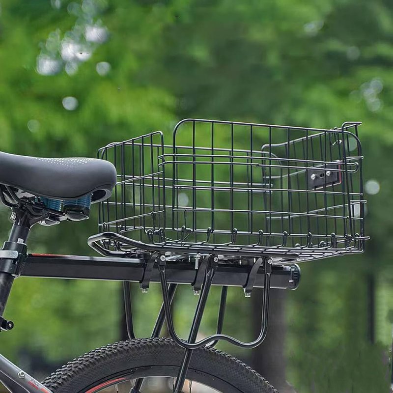 Takelablaze Folding Rear Bicycle Basket, Metal Wire, Black, 55 lbs, 14.5 x 10.6 x 7.8 inches, Rack Mount, Universal