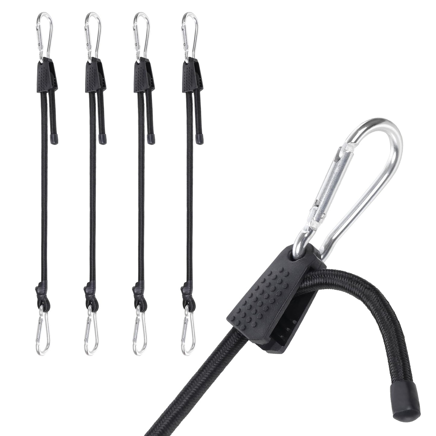 Strgenie Adjustable Bungee Cords with Hooks Heavy Duty Elastic Cords with Clips Carabiner Bungee Cord Elastic Ropes for Outdoor, (4, Black, 24")