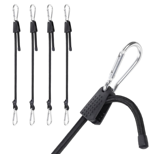 Strgenie Adjustable Bungee Cords with Hooks Heavy Duty Elastic Cords with Clips Carabiner Bungee Cord Elastic Ropes for Outdoor, (4, Black, 24")
