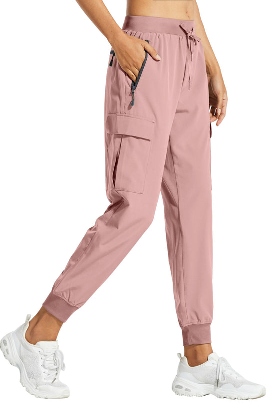 Libin Women's Hiking Cargo Pants Quick Dry Joggers Travel, Light Pink XXL