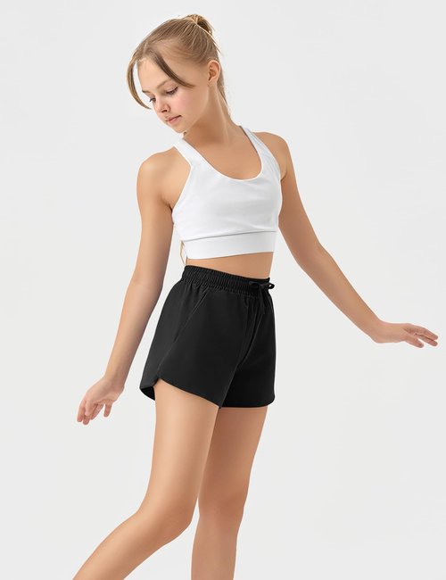 JOCMIC Girls Athletic Shorts with Liner 2 in 1 High Waist Running Short for Basketball Volleyball Tennis Black 11-12 Years