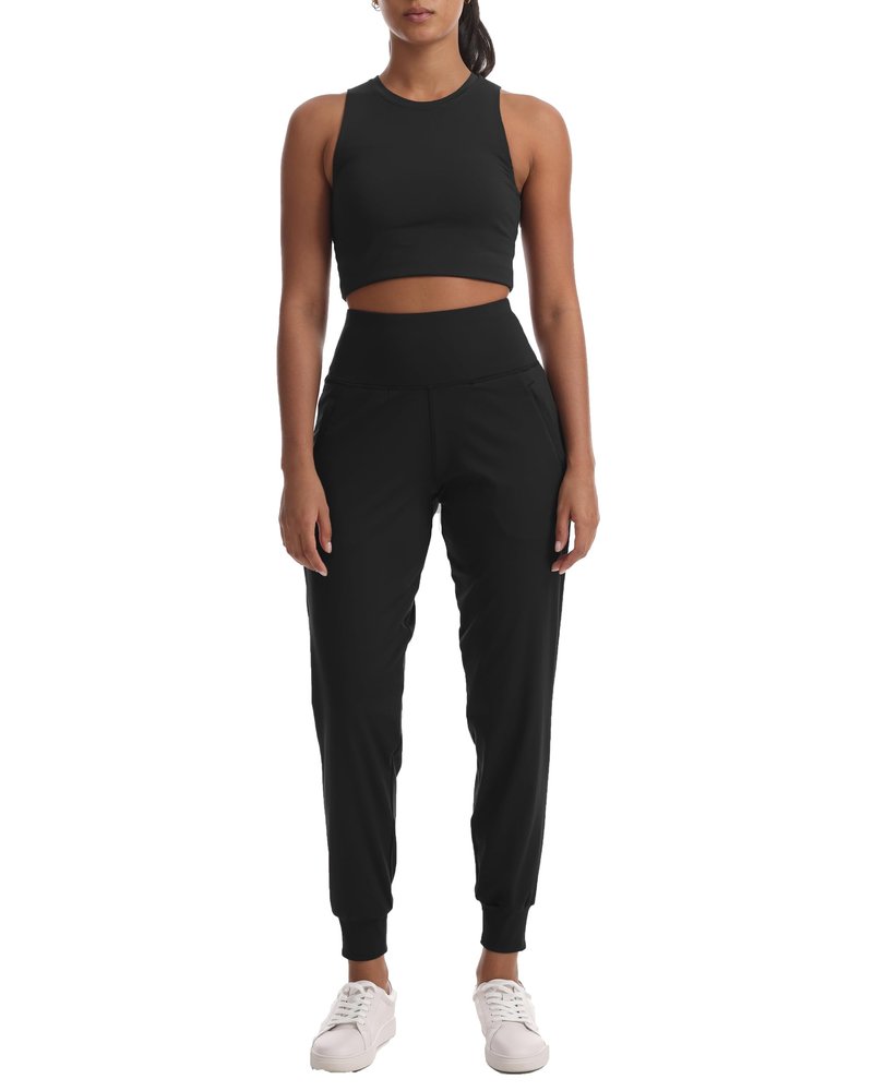 Women's Joggers with Pockets Lightweight - High Waisted Athletic Leggings Tapered Pants for Workout Yoga Running Gym (Black, Large)