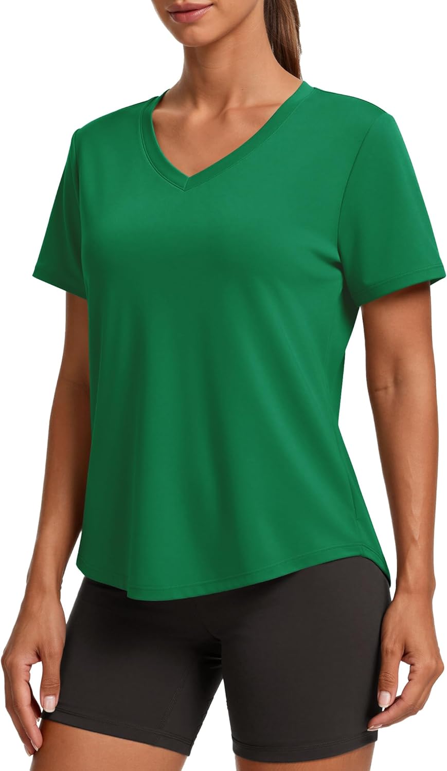 PINSPARK Soft Workout Tops for Women - Short Sleeve V-Neck, Moisture-Wicking, UPF 50+ Sun Protection, Quick Dry Gym Shirt