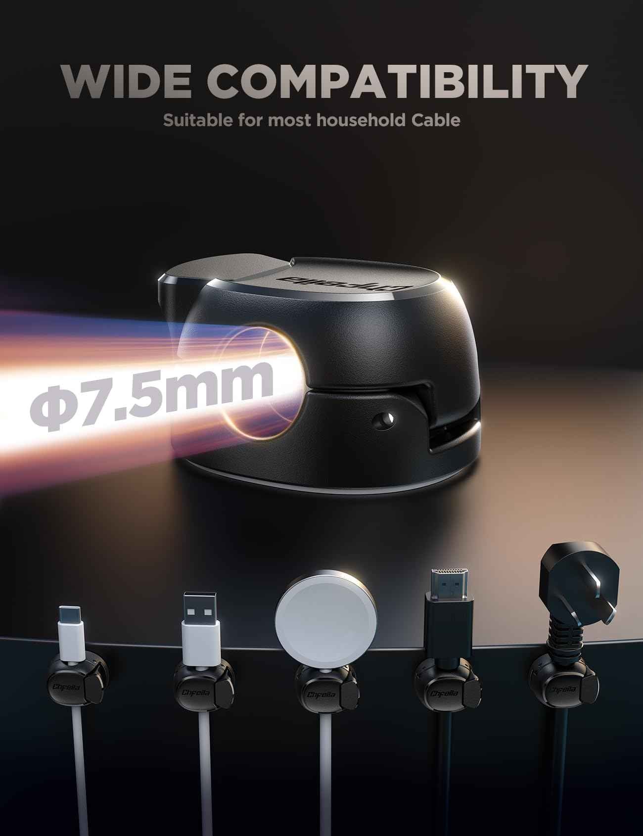 12Pack Cord Organizer [Dual Spring & Clasp, Max Secure] Cable Clips - Chfeila Cord Holder, Desk Cable Management, Adhesive Phone Charging Wire Holder for Nightstand/Car/Wall, Office Accessory - Black