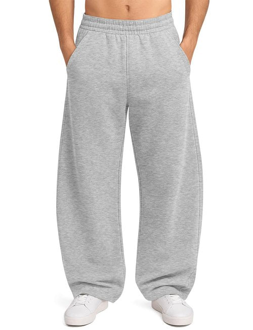 HeSaYep Men's Baggy Sweatpants Barrel Open Bottom Workout Fleece Sweat Pants Loose Casual Active Joggers Pants with Pockets Grey L