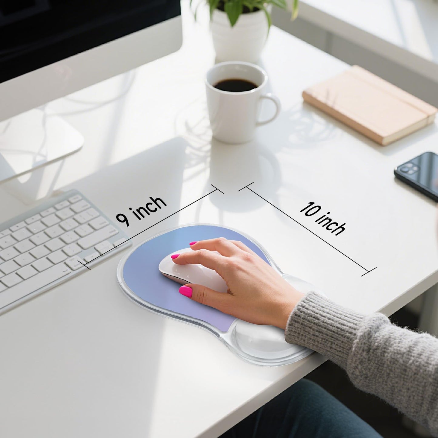 icolor Crystals Gel Wrist Rest Mouse Pads Ergonomic Mouse Mat with Memory Gel Cushion,Non-Slip PU Base Desk Skid Gel Pad for Computer Laptop,Relieves Wrist Pain (BluePurple)