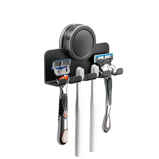 RIVAMBER Suction Cup Hooks, Razor Holder for Shower, Matte Black Waterproof No Drill Hanger for Hanging Loofah Towel Bathroom Kitchen Tiles Glasses