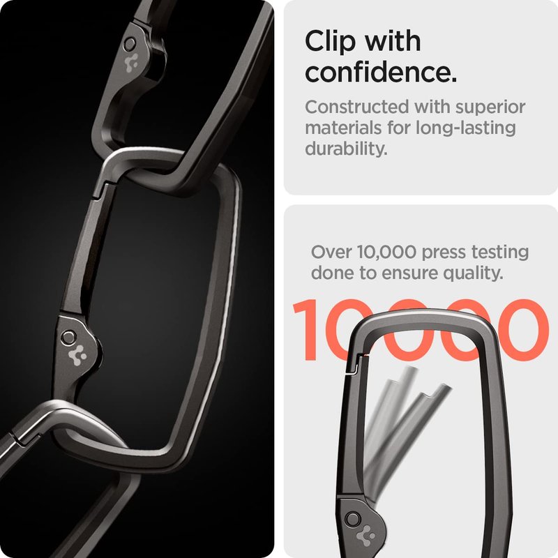 Spigen Life Rugged Type Carabiner Clips D Ring, Spring Snap Hook, Keyring Keychain Hook with Zinc Alloy Carabiners - 3 Pack