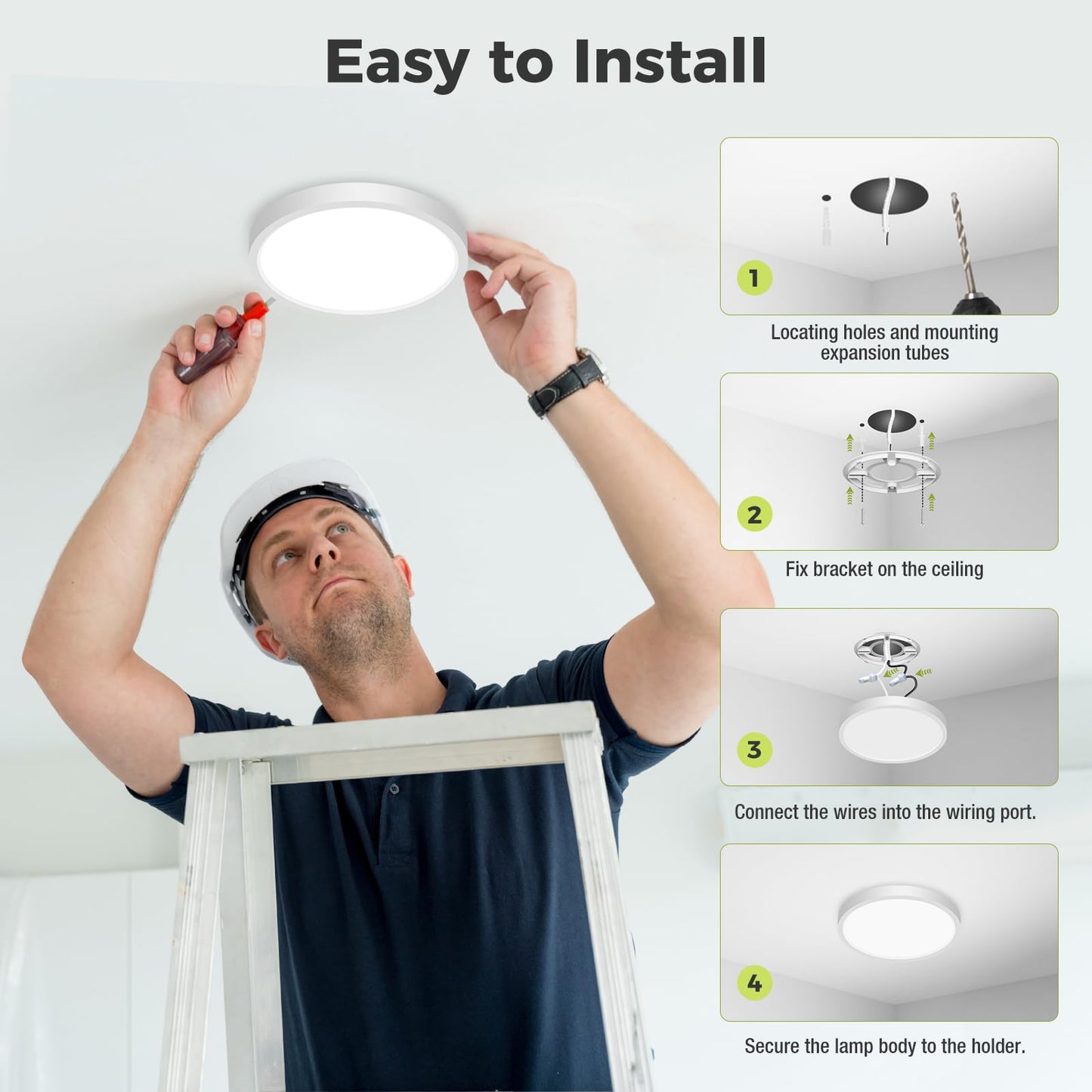 hepside LED Flush Mount Ceiling Light Fixture, 7Inch 15W, Dimmable&3000K/3500K/4000K/5000K/6500K Adjustable Low Profile Ceiling Lights, 1500LM Round Lamp for Bathroom, Closet, Kitchen, Hallway, White