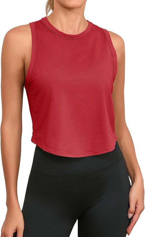 Fisoew Women's Racerback Cropped Tank Top - Sleeveless Yoga & Running Activewear Shirt