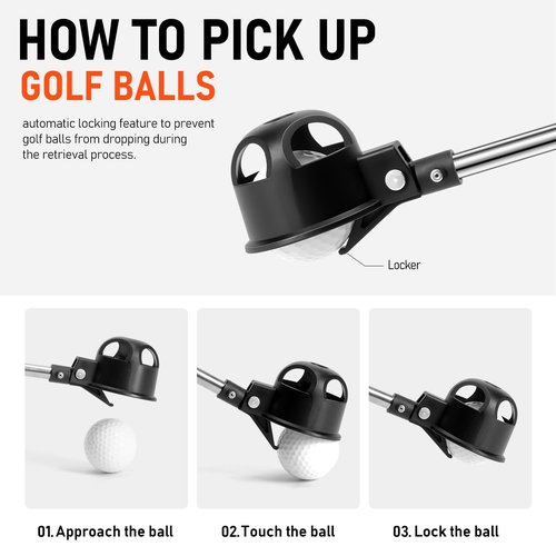VIMPSEY 9Ft/12Ft/16.3Ft/20Ft Golf Ball Retriever for Water Telescopic, Stainless Steel Ball Retriever Tool Golf Ball Grabber (12Ft)