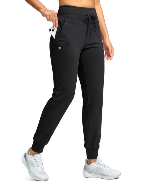 G Gradual Women's Fleece Lined Joggers 28"/30"/32" High Waisted Sweatpants Water Resistant Thermal Warm Pants Zipper Pockets(Black,30-Medium)