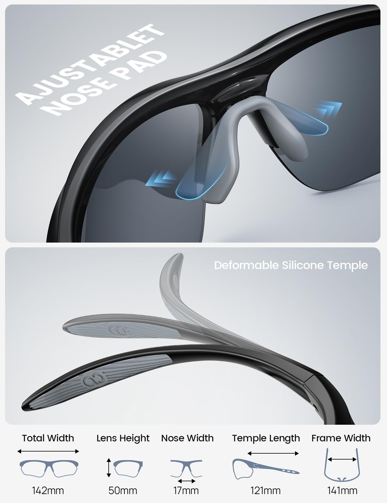 Lamicall 22g Polarized Sports Sunglasses for Men Women - Lightweight UV400 Protection Sun Glasses for Running Cycling Baseball Fishing Golf Driving, Black Gray