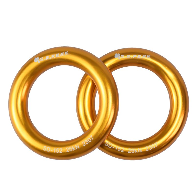 S.E.PEAK 25kN Aluminum Rappel Ring, Tension O-Ring, Rock Climbing, Arborist, Gold, Pack of 4
