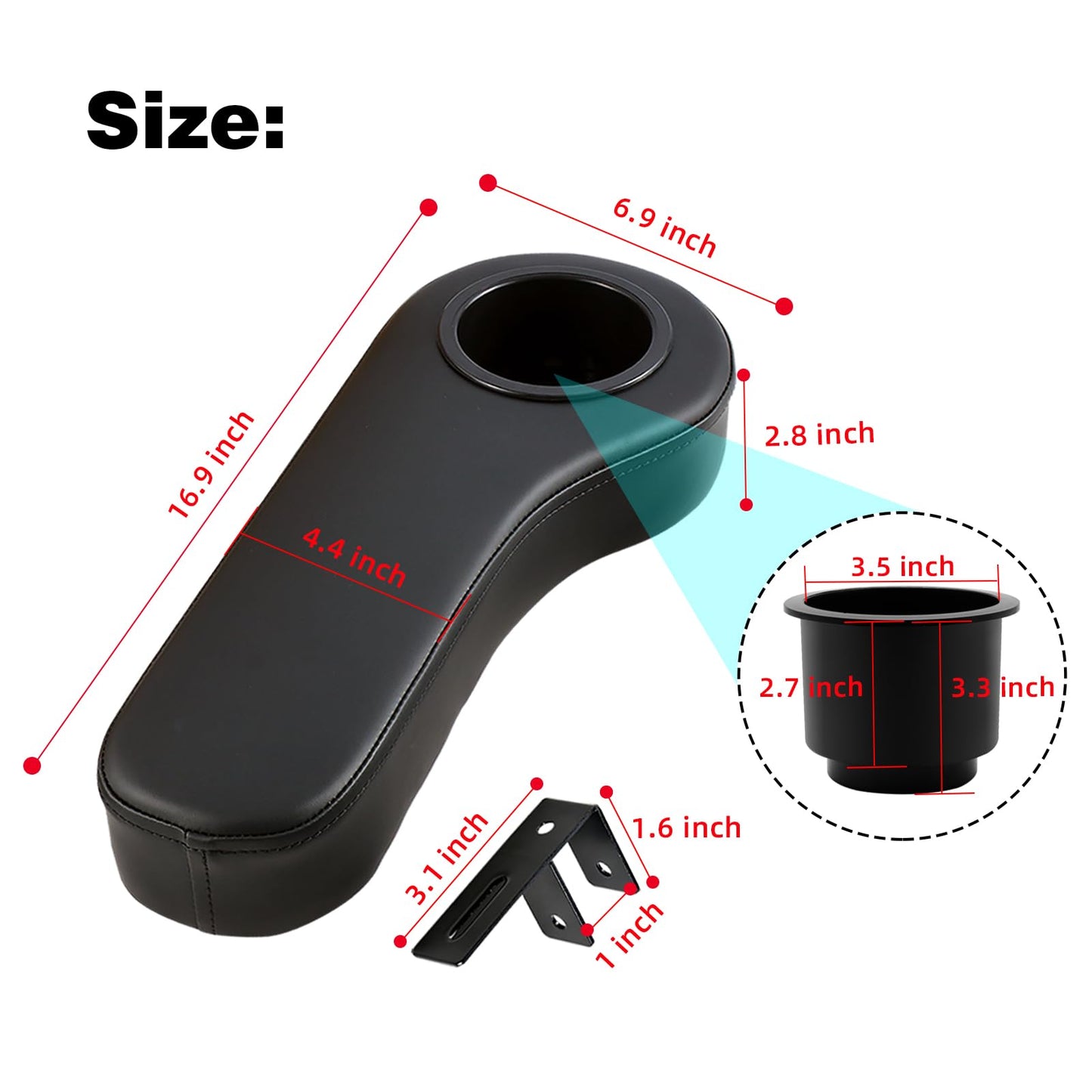Roykaw Golf Cart Armrest with Cup Holder Compatible with EZGO Club Car Yamaha - Upgrade Support Frame/No Drilling Required - Just Only Fit 1.0" Square Tube Frame