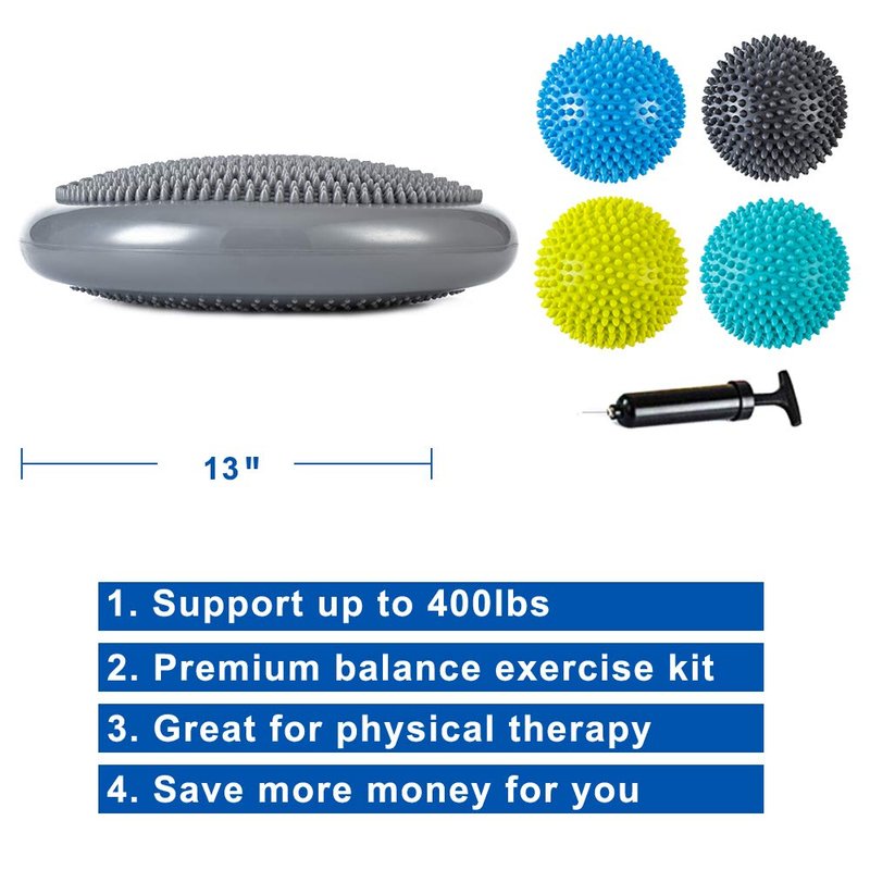 StrongTek Hedgehog Balance Pod Kit - Set of 4 Balance Pods and 1 Wobble Cushion for Core Strength, Agility, and Stability Training, Includes Air Pump, Ideal for Physical Therapy, Rehabilitation