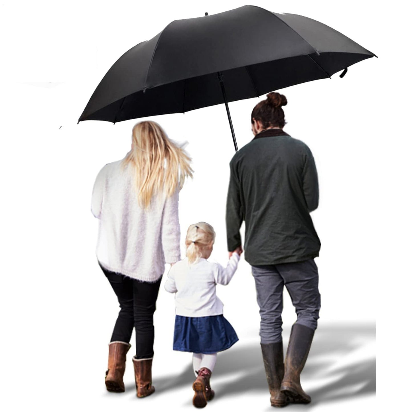 Big Large Umbrella 60 Inch Automatic Open Extra Large Size Strong Windproof Golf Umbrellas Waterproof Sun Rain Stick Foldable Oversized Umbrellas Comfortable Handle for Men Women Family Travel Black