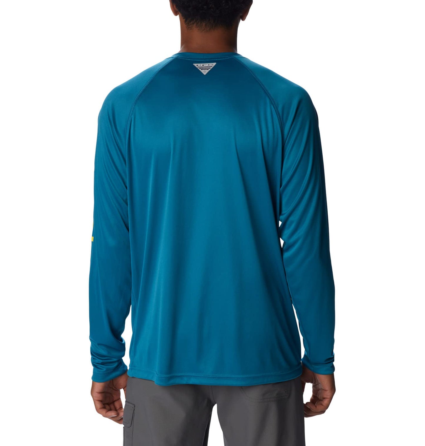 Columbia Men's Terminal Tackle Long Sleeve Fishing Shirt, Deep Marine/Laser Lemon Logo, X-Small