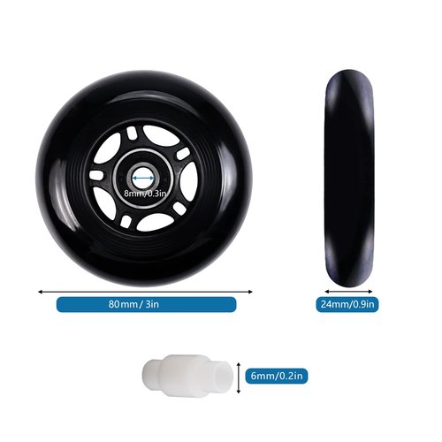 FLYDAZZLE Inline Skate Wheels: 72mm 76mm 80mm Roller Hockey Blade Replacement Wheels with ABEC 9 Bearing for Indoor Outdoor (8 Pack) (80 mm)