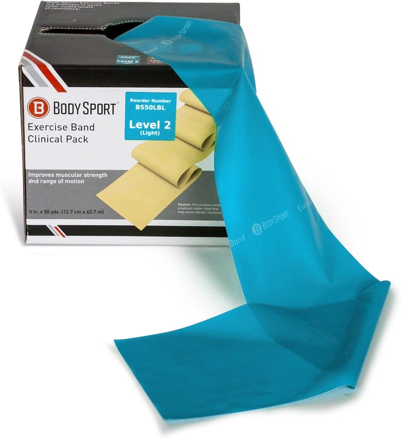 Body Sport Exercise Bands - Resistance Bands in 50 yard Rolls for Fitness, Stretching, or Physical Therapy - Light Resistance - Light Blue