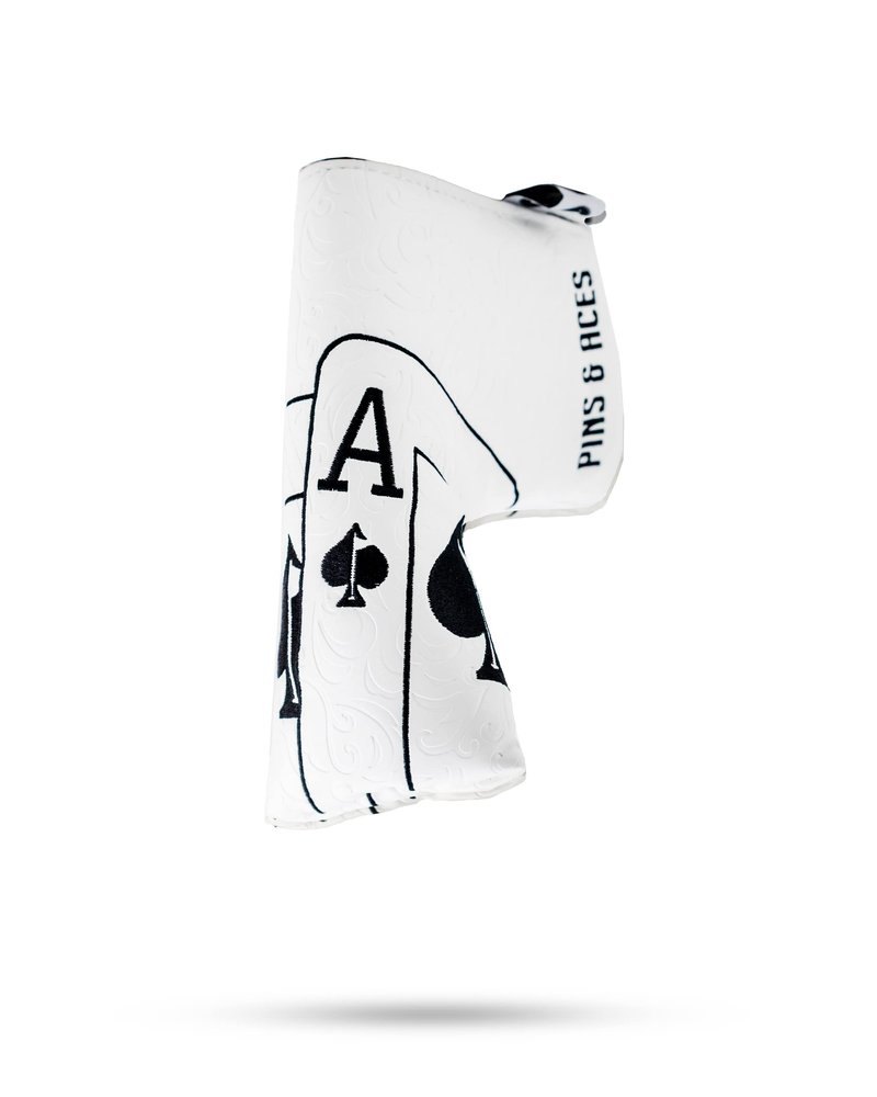 Pins & Aces Royal Flush Head Cover - Premium, Hand-Made Leather Headcover - Ace of Spades & Magnetic Closure, Tour Quality Golf Club Cover - Style and Customize Your Golf Bag Blade (Whiteout)