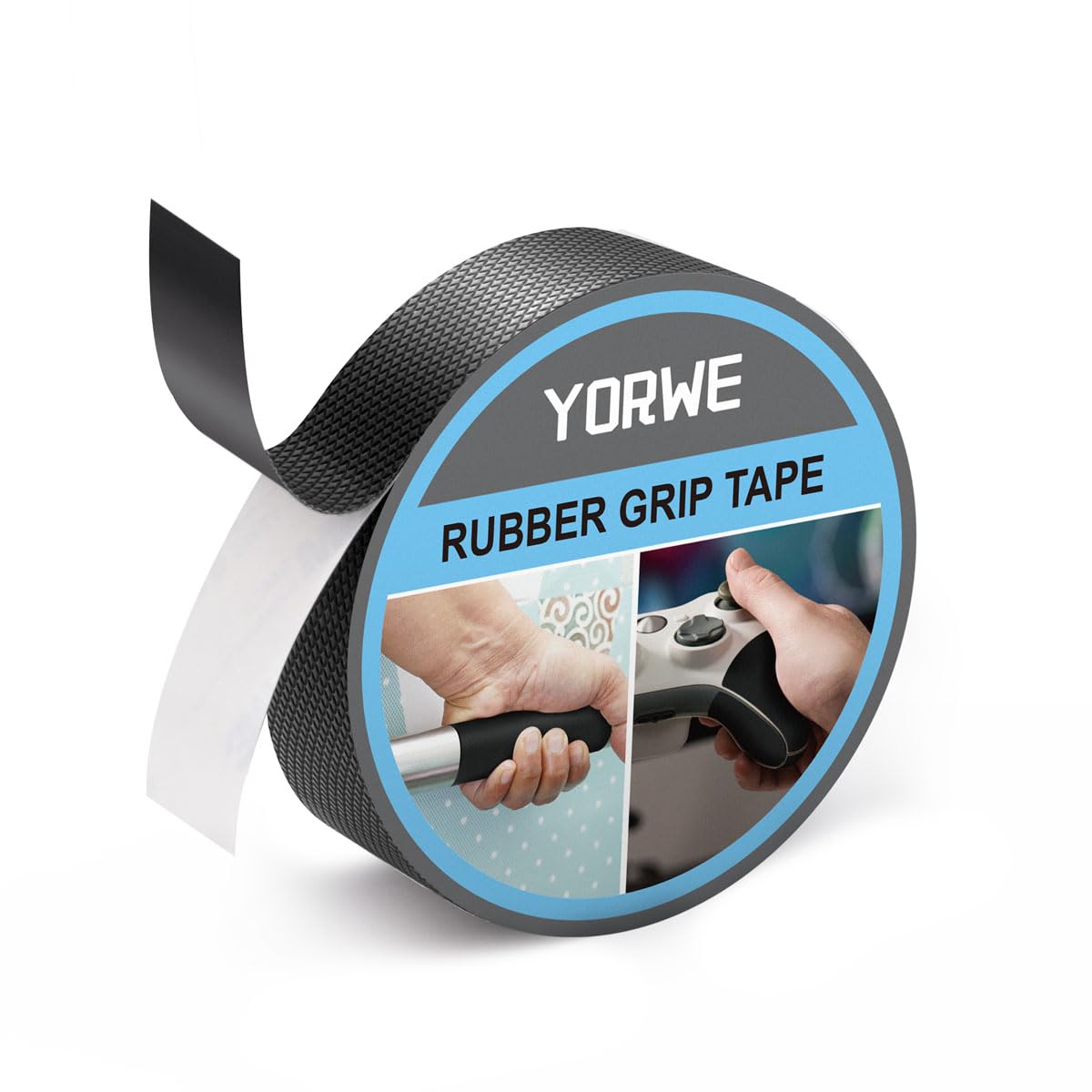 Yorwe Rubber Grip Tape - Ultra-Thin Anti-Slip Waterproof Cushion Pad for Safer Handles | Black, 1In x 10Ft