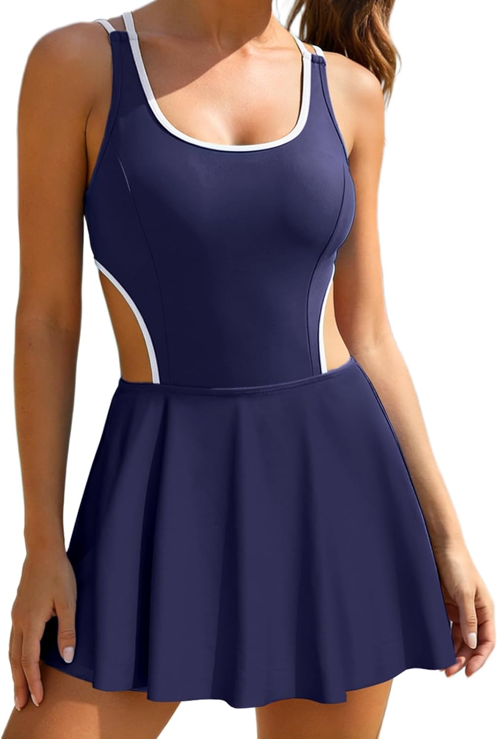 RIHOAS Women's Swim Dress - Modest One-Piece Bathing Suit with Skirt | Adjustable Sporty Design
