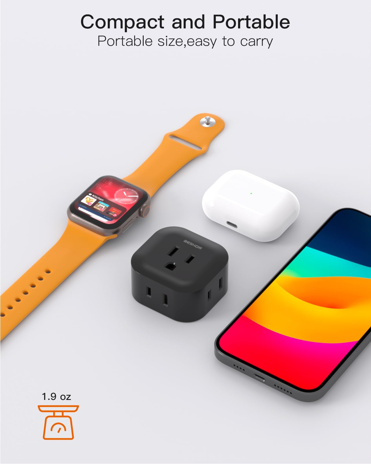 Black Multi Plug Outlet Extender 2 Pack, Wall Outlet Splitter with 5 Wall Outlets, Small Multiple Plug Extender, Cruise Essentials, Plug Adapter No Surge Protector for Cruise Ship Home Office Dorm