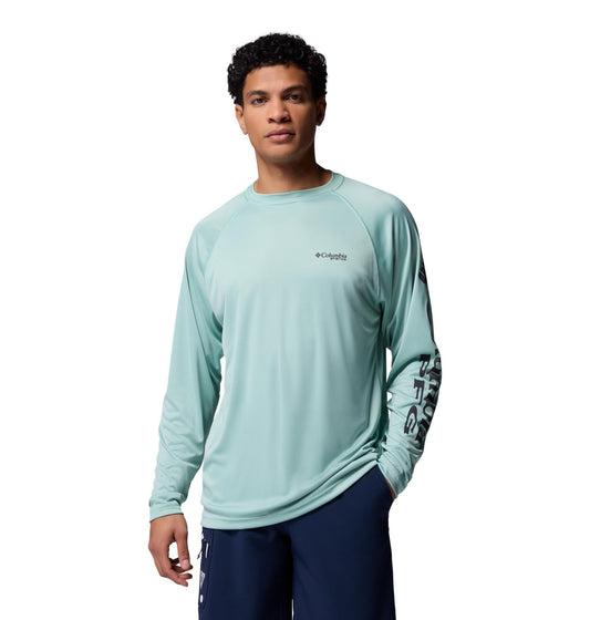 Columbia Men's PFG Terminal Tackle Long Sleeve Fishing Shirt, Misty Jade/Shark Logo, XX-Large