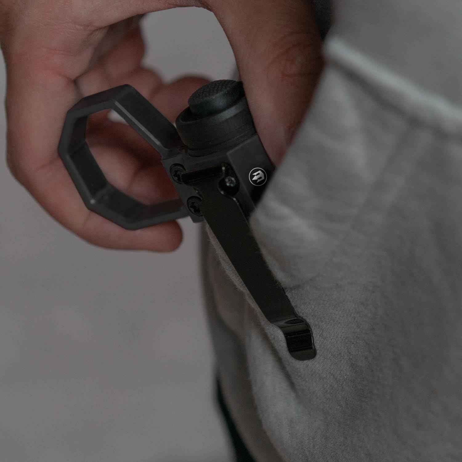 Triton Cottos 6061 T6 Aluminum Flashlight Ring for Most 1" Flashlights with Detachable Pocket Clip, Flashlight Retention Ring