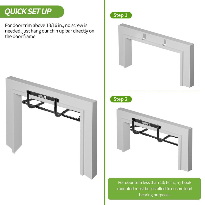 NOWAKE New Version Multi-Grip Pull up bar For Doorway,330lbs Heavy Duty 47.3 Inch Extra Width Portable Functional Ergonomic Design Door Frame Pull Up Bar With USA Patent For Home Gym Exercise