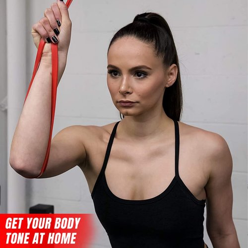 Fit Active Sports Resistance Workout Exercise Bands for Home, Gym, Stretching, Strength Training, Weightlifting, Pull Up Assist - Indoor and Outdoor Use (Red - 5 to 50 Pounds (1/2" 4.5mm))