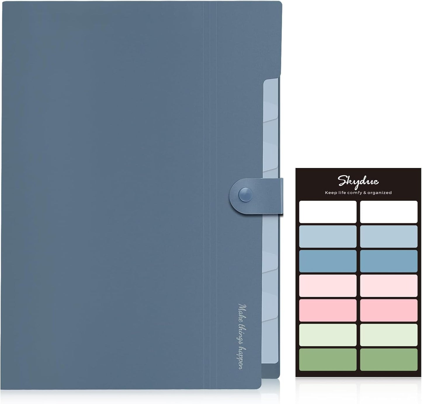 SKYDUE Expanding File Organizer - 8 Pocket Accordion Folder with Labels | Portable Blue Document Organizer
