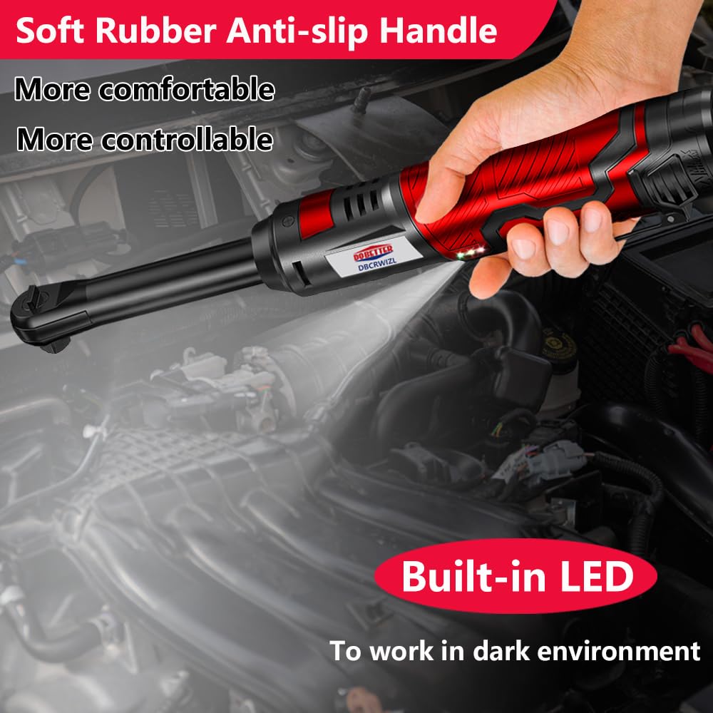 Dobetter Electric Ratchet Wrench 3/8 Cordless Ratchet Wrench Set, Extended 55 N·m Battery Powered Ratchet Tool with 2 * 2Ah Battery, 1 Fast Charger, 7 Sockets, 2 Screwdrivers, 2 Adapters