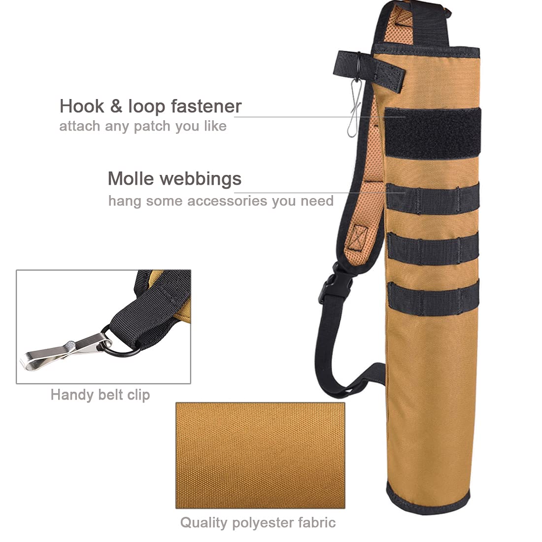 KRATARC Archery Lightweight Back Arrow Quiver Dual Use Foldable Compact Hip Arrows Bag with Molle System Hanged for Target Shooting (Brown- diameter 3.5'')