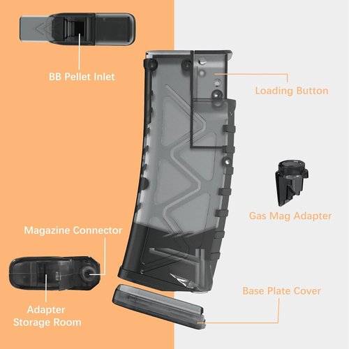 Ludex 6mm Airsoft Speed Loader - 500 Rounds Capacity with Gas Mag Adapter for Pistol/SMG/Rifle