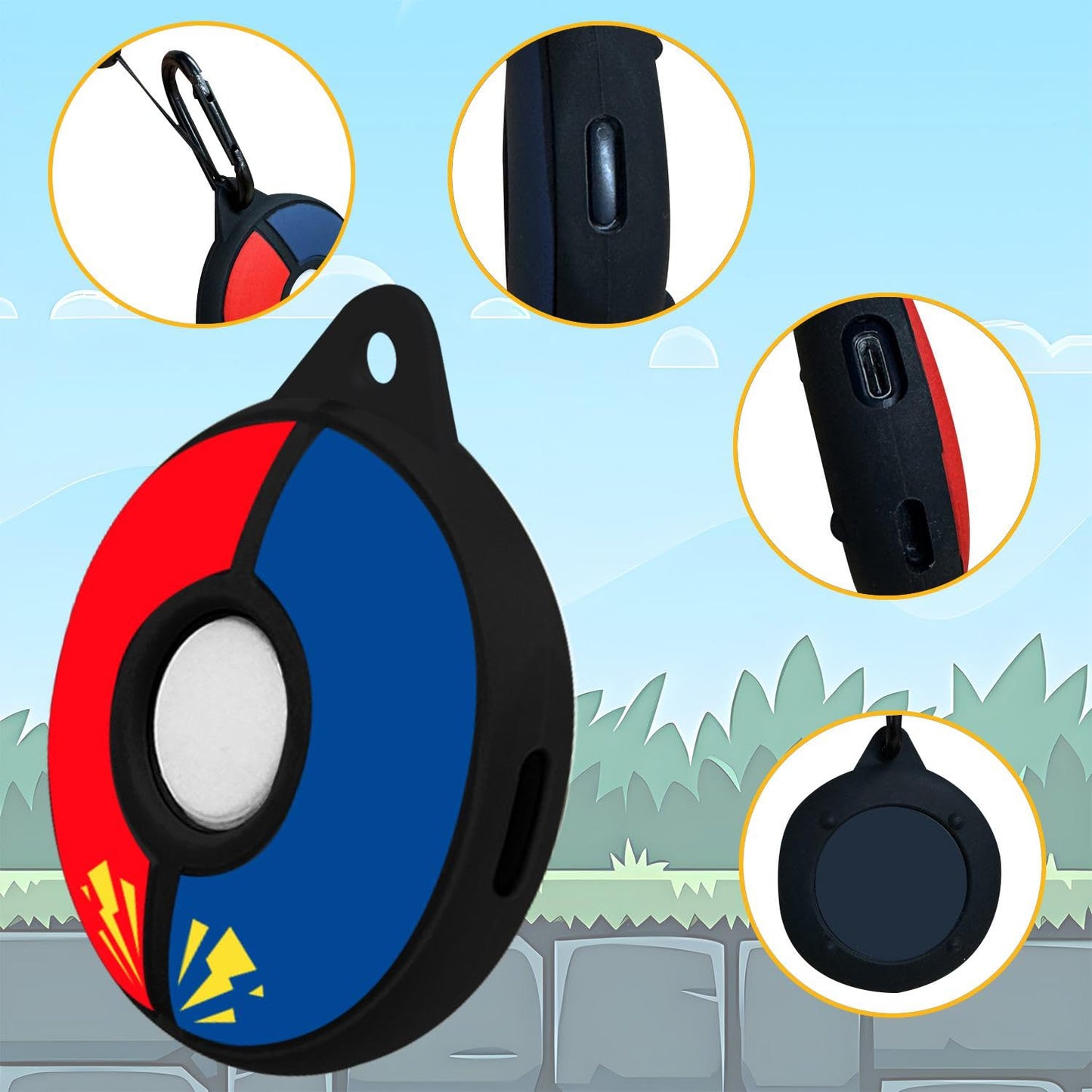 Chanvoo Silicone Protective Case for Poke GO Plus + (2023) with Keychain & Wrist Strap, Soft Skin Cover Shell - Black