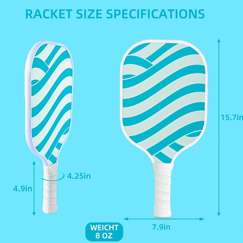 Premium Pickleball Set of 4, Graphite/Fiberglass Material， 4 Balls and 1 Portable Carry Bag, Pickle Ball Set for Men Women，Blue and White Texture