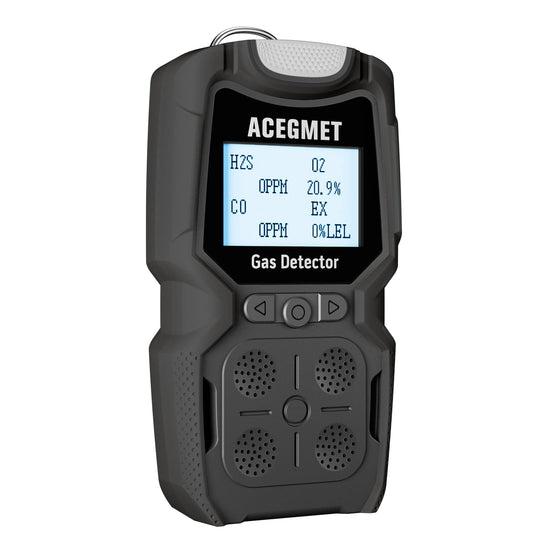 ACEGMET Gas Detector, 4 Gas Monitor Multiple Indicator (Vibration, Audible, Visual) H2S, O2, CO and LEL 4 Gas Monitor Personal Rechargeable 4 Gas Meter 2 Years of Sensor Life Gas Sniffer