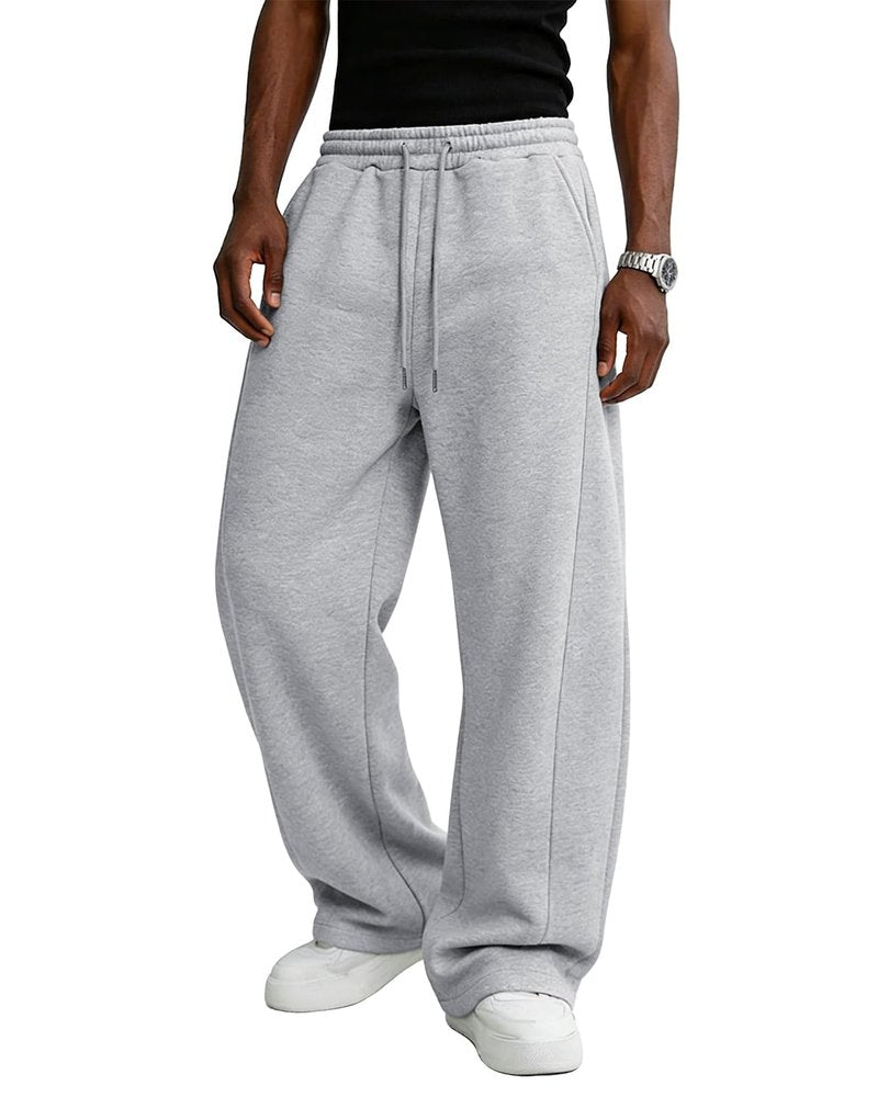 Pillxter Men's Baggy Sweatpants Cotton Fleece Wide Leg Lounge Sweat Pants Drawstring Waist Jogging Pants with Pockets,Light Gray