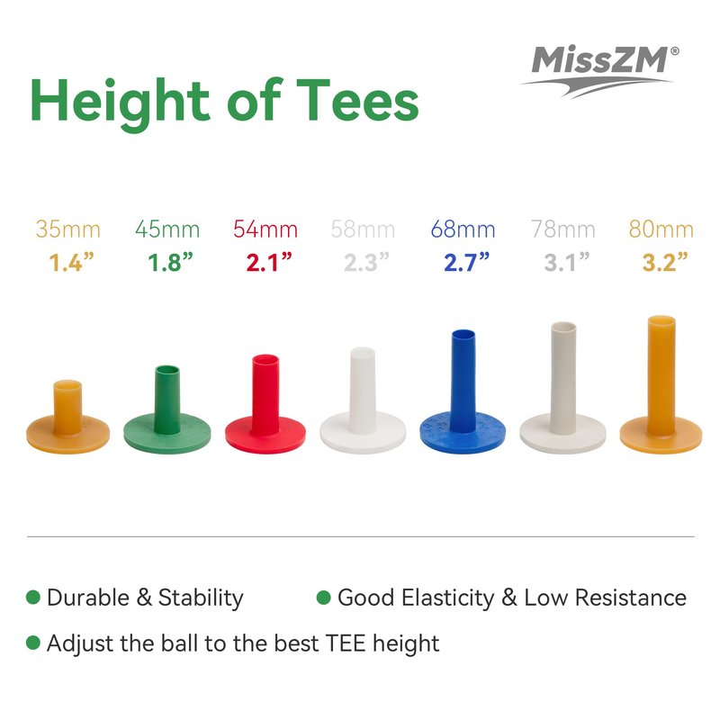 XMWangzi Improve Your Golf Game 5-Color & Height Rubber Tees - Perfect for Indoor/Outdoor Practice and Swing Training