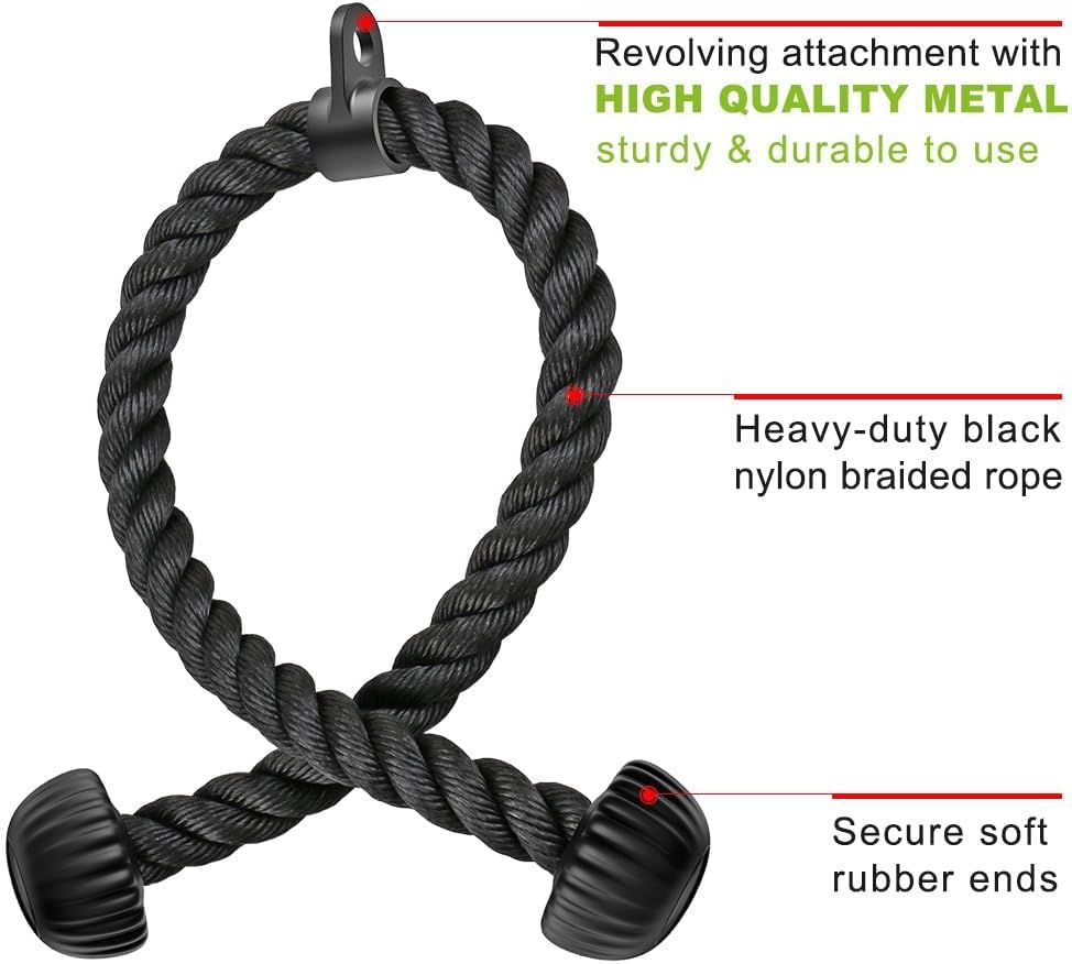SELEWARE Triceps Rope - Non-Slip Soft Rubber Ends for Home Gym | 28 & 36 Inch LAT Pulldown Attachment in Black & Orange