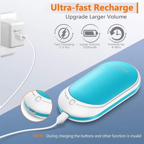 BESKAR Rechargeable Hand Warmer - 5200mAh Electric Heater with Double-Sided Heating | Portable for Outdoor Use